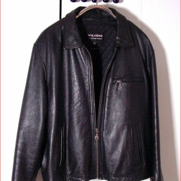 Vtg Wilson's Thinsulate Black Leather Moto Jacket Buckle Back Sz XL